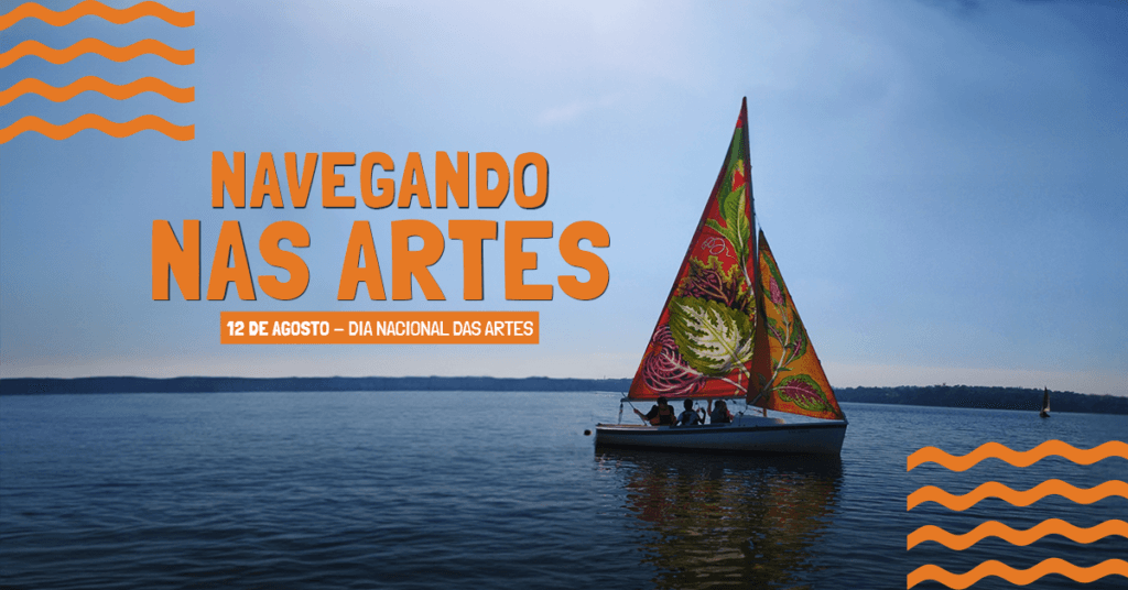 Arte da campanha Navegando nas Artes com veleiro colorido no mar