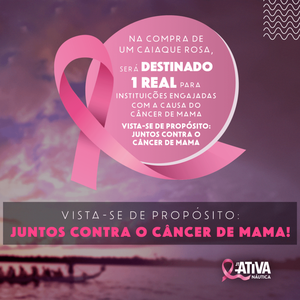Arte da campanha de apoio ao combate ao câncer de mama com caiaque rosa