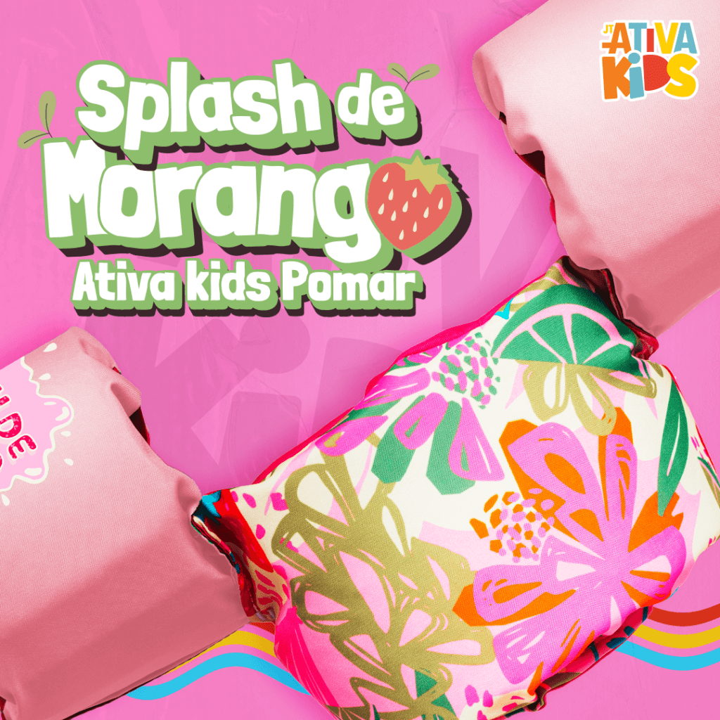 Arte do colete infantil Splash de Morango da coleção Ativa Kids Pomar