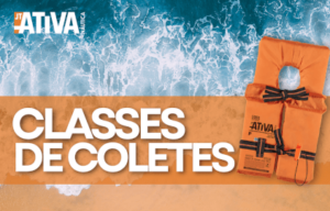 Arte sobre as classes de coletes salva-vidas da Ativa Náutica