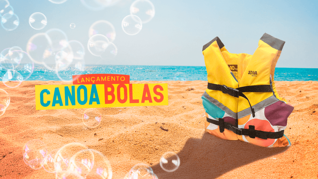 Arte de lançamento do Colete Canoa Bolas na praia
