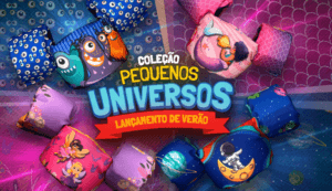 Arte de lançamento da coleção Ativa Kids Pequenos Universos