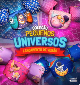 Arte de lançamento da coleção Ativa Kids Pequenos Universos