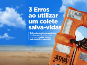 Arte sobre três erros ao utilizar um colete salva-vidas