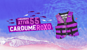 Arte de lançamento do Colete Ativa 55 Cardume Roxo