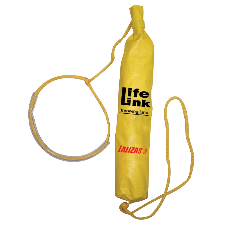 Linha de Arremesso LifeLink possui 23m de linha flutuante em bolsa amarela de alta visibilidade, com alças para fácil uso manual ou fixação em corrimão.