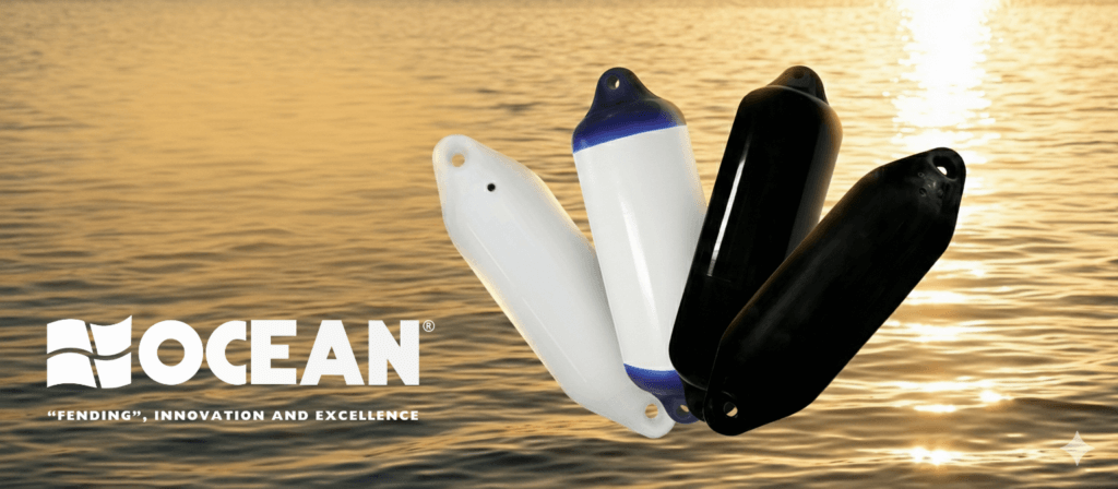 Arte com diferentes modelos de defensas OCEAN sobre o mar