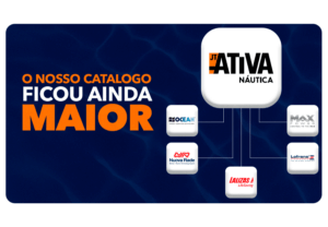 Arte sobre a ampliação do portfólio da Ativa Náutica com marcas parceiras