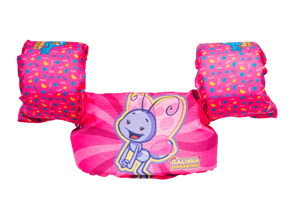 Colete infantil Ativa Kids Borboletinha rosa com boias de braço