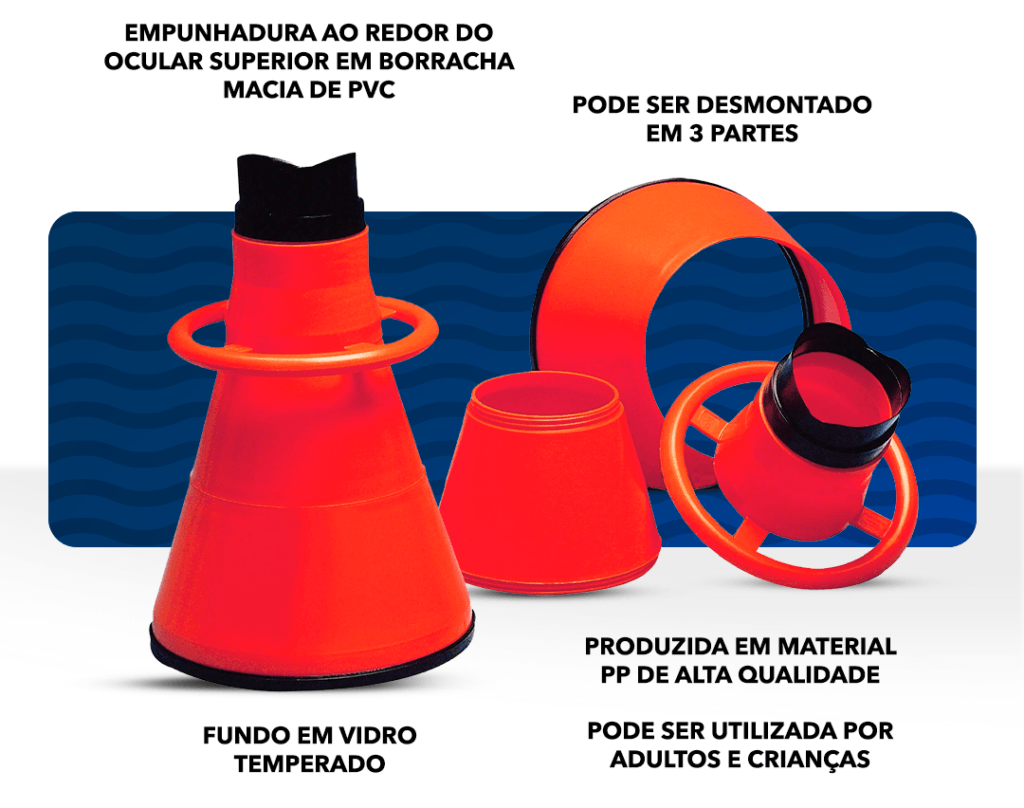 Infográfico com características e montagem do Aquascope