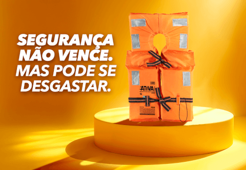 Colete salva-vidas laranja em arte sobre sinais de desgaste e substituição
