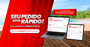 Arte de divulgação da nova plataforma B2B da Lalizas em notebook e tablet