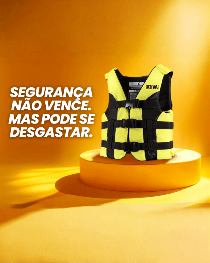 Colete salva-vidas amarelo e preto em arte sobre desgaste e substituição